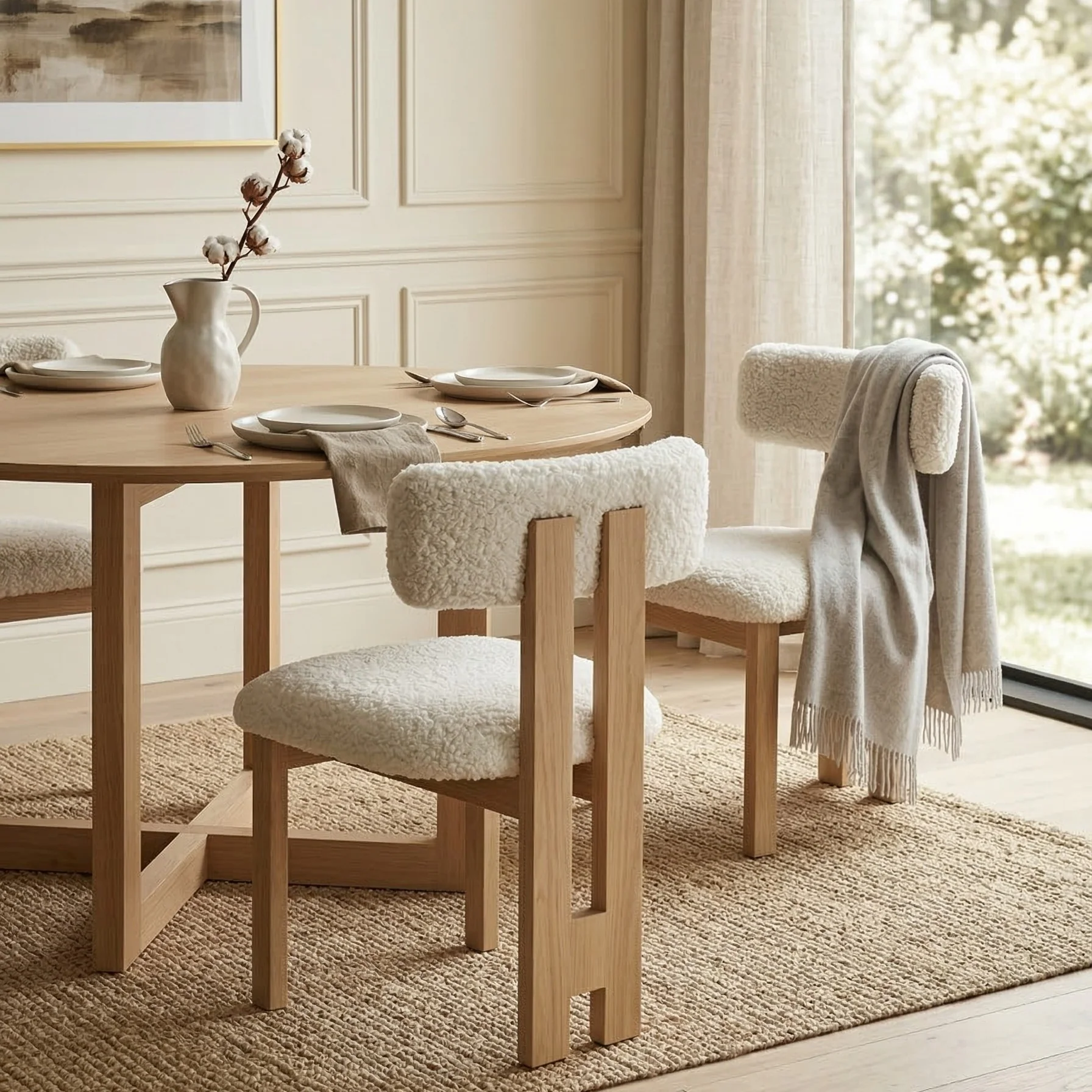 Bouclé Ash Wood Dining Chair (Set of 2) - Image 9