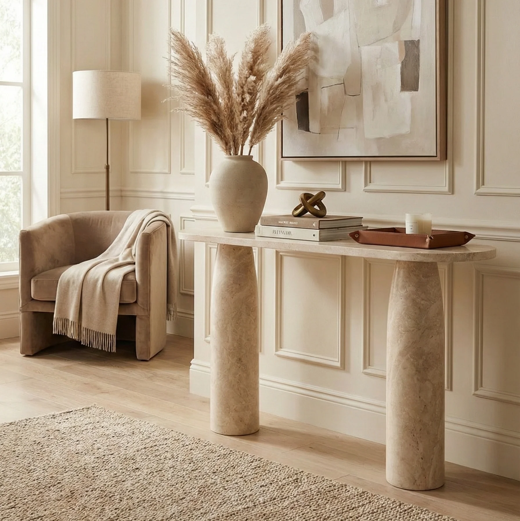 Maelis Natural Travertine Console Table - Image 3