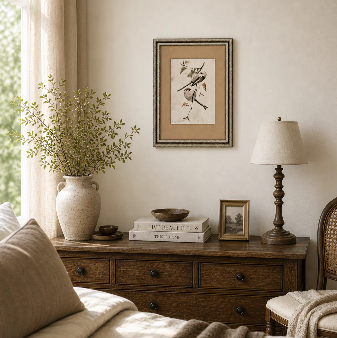 Nestling Pair Framed Stucco Art - Image 2