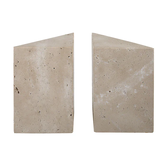 Sculptural Geometric Travertine Bookends - Image 4