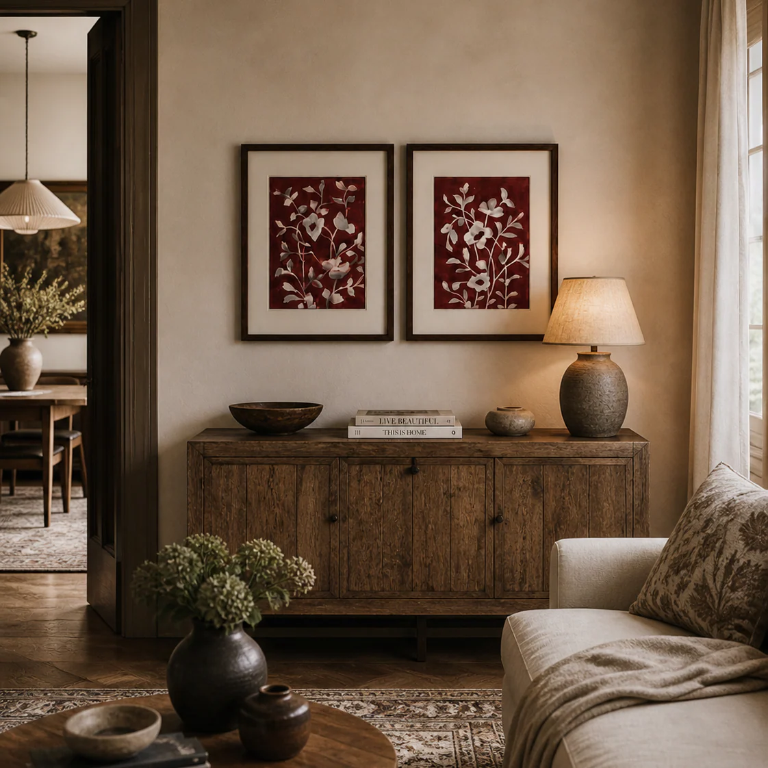 Terracotta Flora Framed Linen Art - Image 2