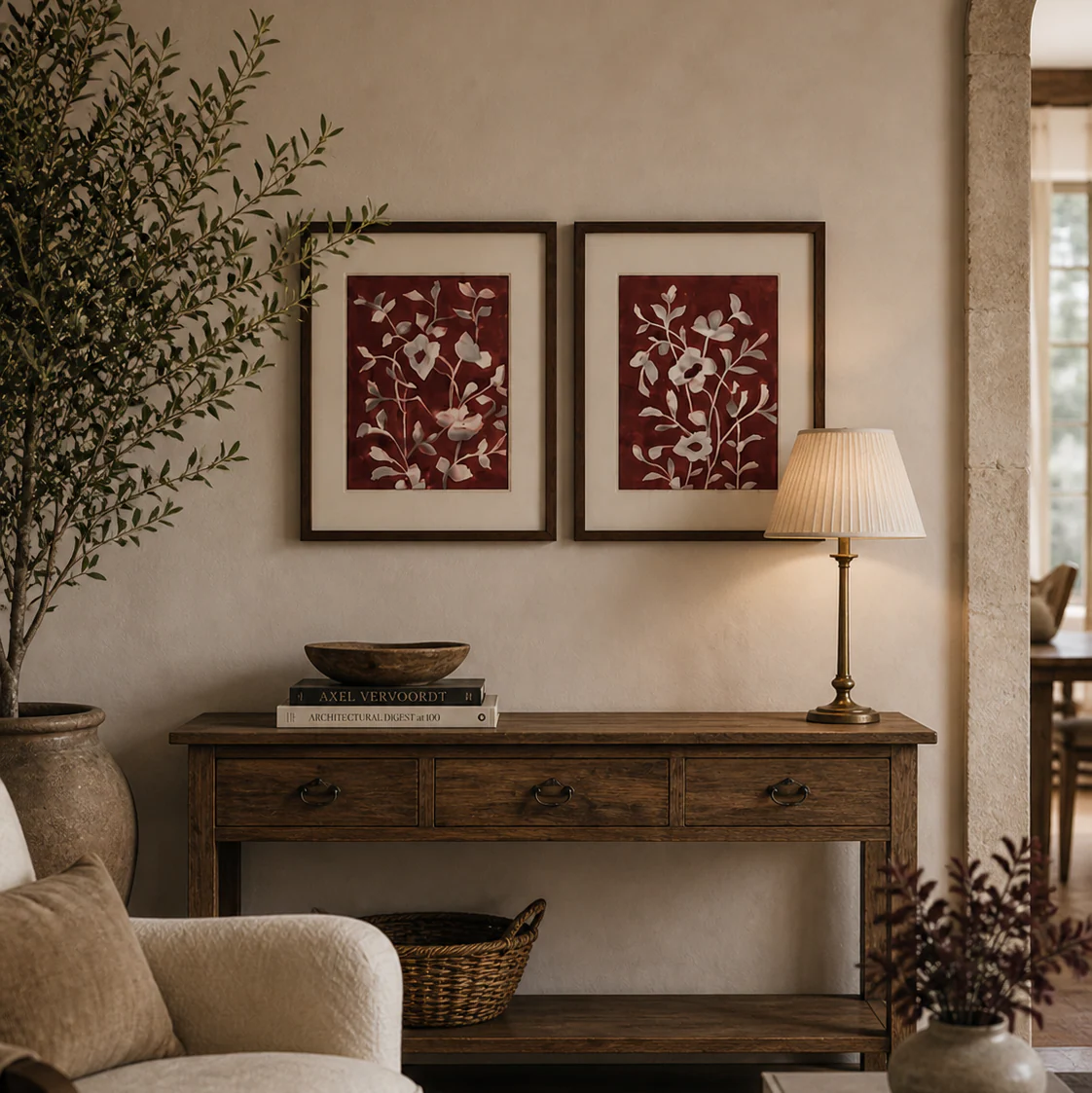 Terracotta Flora Framed Linen Art II - Image 2